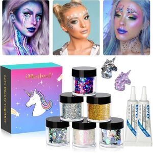 NWT 6 Jars Holographic Cosmetic Face Glitter, for Festival & Halloween Alien Mak